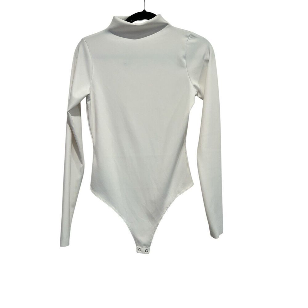 Good America Womens Size 3 Large White Long Sleeve Scuba Funnel Neck Bodysuit